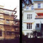 Zweifarbige Fassadengestaltung mit abgesetzten Markisen  um ein Haus noch schöner zu machen.
